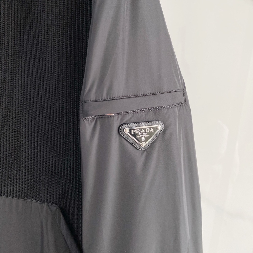 Prada Black Mixed-Media Varsity Bomber Jacket - Picture 6 of 9